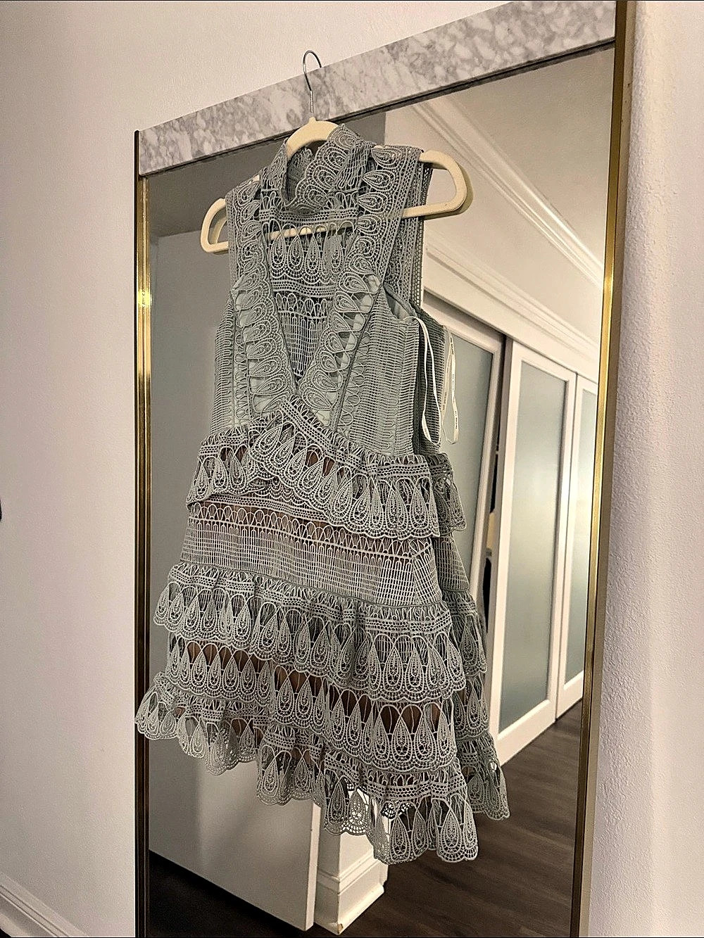 Self-Portrait Mint Lace Tiered Mini Dress US 4